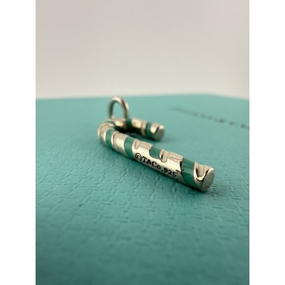 Tiffany & Co. Sterling Silver Blue White Enamel Candy Cane Charm - Picture 6 of 8